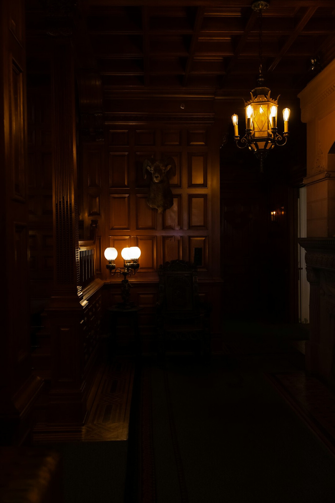 dark room with clock and key