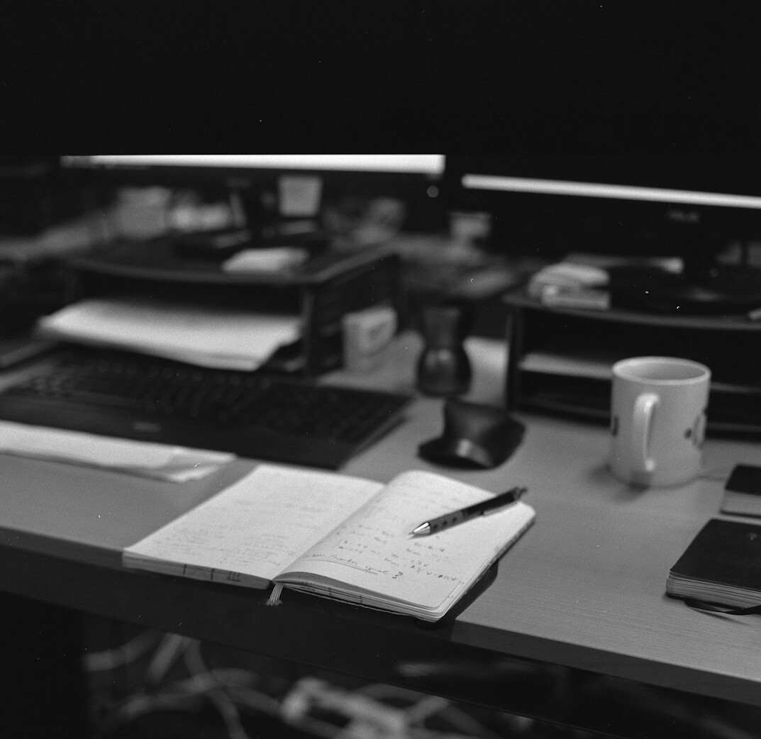 mystery writer at desk